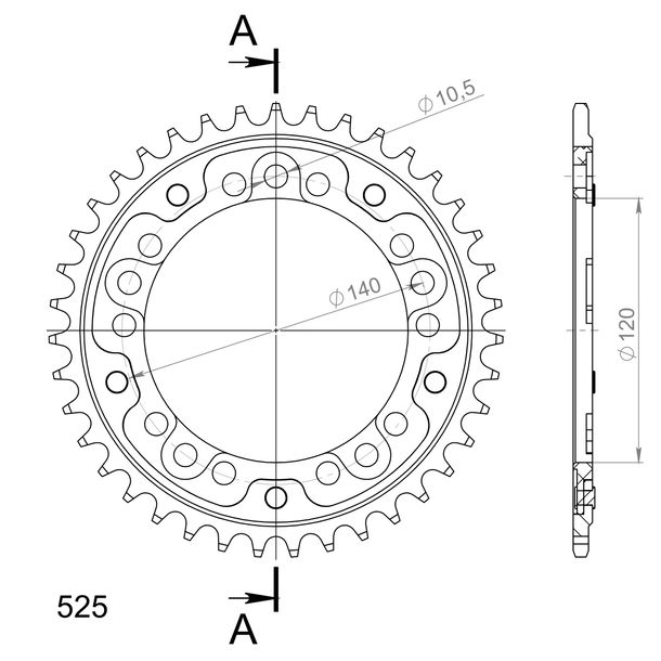 Kettenrad Supersprox Stealth LK 140,0mm Ø 120mm 39Z 5-Loch Aluminium / Stahl gold