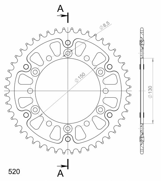 Supersprox Stealth LK 150.0mm Ø 130mm 55Z 6-hole aluminium/steel gold chain
