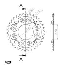 Pignon Supersprox Stealth 420 LK 90,0 mm Ø 58 mm 34T à 4 trous en aluminium/acier doré