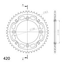 Pignon Supersprox Stealth 420 LK 130,0 mm Ø 110 mm 47Z 4 trous en aluminium/acier doré