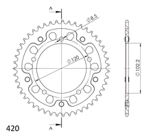 Pignon Supersprox Stealth 420 LK 120,0 mm Ø 102,2 mm 47Z 5 trous en aluminium/acier doré