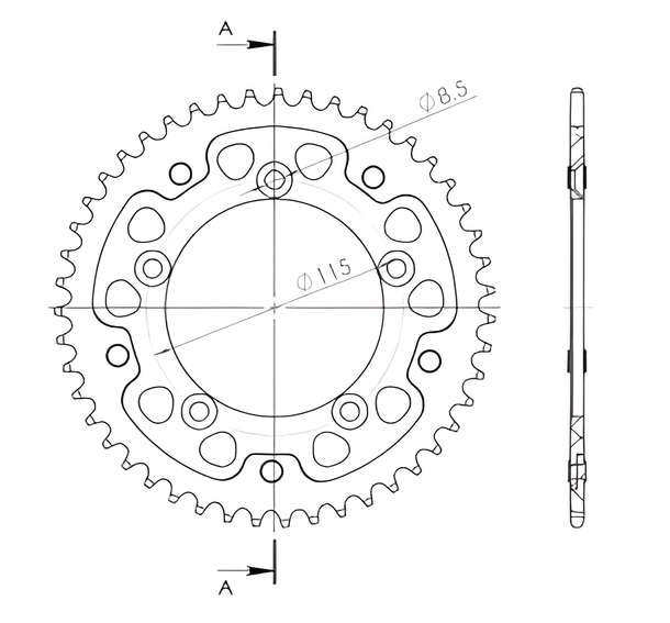 Pignon rouge Supersprox Stealth 420 LK 115,0 mm Ø 98 mm 47Z 5 trous en aluminium/acier