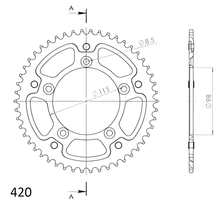 Pignon Supersprox Stealth 420 LK 115,0 mm Ø 98 mm 48T 5 trous en aluminium/acier bleu