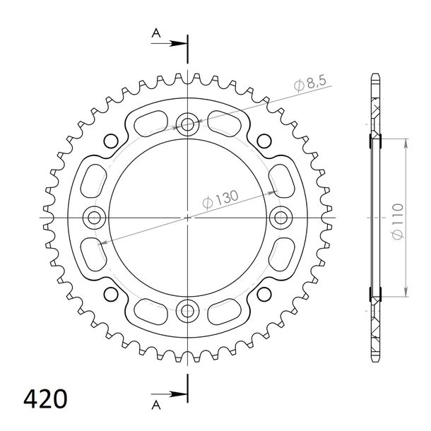 Kettenrad Supersprox Stealth 420 LK 130,0mm Ø 110mm 48Z 4-Loch Aluminium / Stahl rot