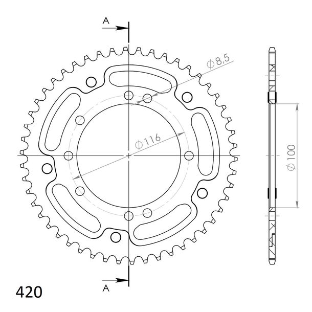 Kettenrad Supersprox Stealth 420 LK 116,0mm Ø 100mm 50Z 8-Loch Aluminium / Stahl gold