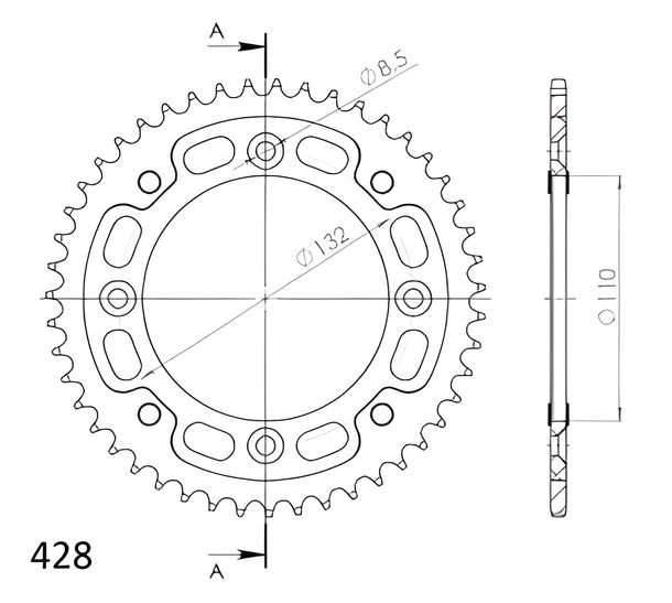 Kettenrad Supersprox Stealth 428 LK 132,0mm Ø 110mm 47Z 4-Loch Aluminium / Stahl blau