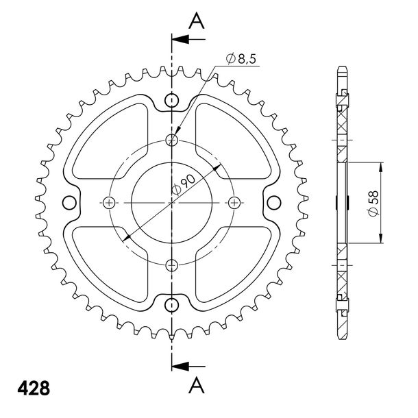 Supersprox Stealth 428 LK 90.0mm Ø 58mm 47Z 4-hole aluminium/steel gold sprocket