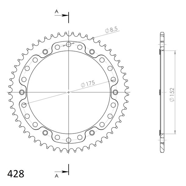 Kettenrad Supersprox Stealth 428 LK 175,0mm Ø 152mm 53Z 6-Loch Aluminium / Stahl gold