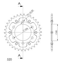 Supersprox Stealth 520 LK 104.0mm Ø 80mm 34T 6-hole aluminium/steel gold sprocket
