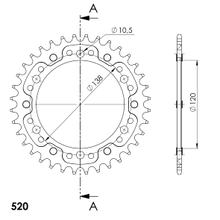 Supersprox Stealth 520 LK 136.0 mm Ø 120mm 36T 6-hole aluminium/steel gold chain wheel