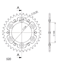 Supersprox Stealth 520 LK 124.0mm diameter 100mm 36T 6-hole aluminium/steel gold