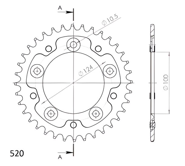Supersprox Stealth 520 LK 124.0mm Ø 100mm 36T 5-hole aluminium/steel black sprocket