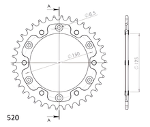 Supersprox Stealth 520 LK 150.0mm Ø 125mm 38Z 6-hole aluminium/steel blue sprocket