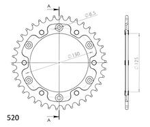 Pignon Supersprox Stealth 520 LK 150,0 mm Ø 125 mm 38Z 6 trous en aluminium/acier orange