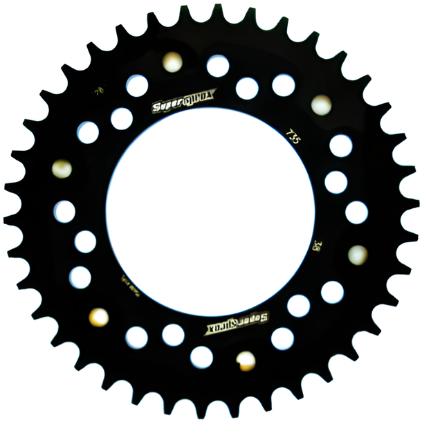 Piñón negro de aluminio/acero Supersprox Stealth 520 LK 124,0 mm Ø 100 mm 38T con 6 orificios