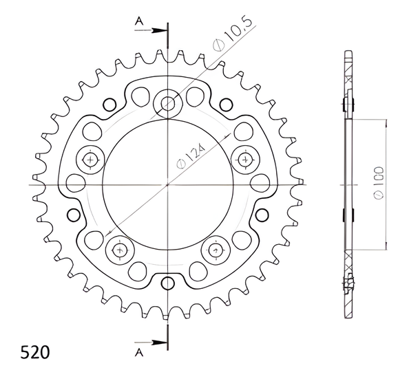 Supersprox Stealth 520 LK 124,0mm Ø 100mm 38T Pignone nero a 5 fori in alluminio/acciaio