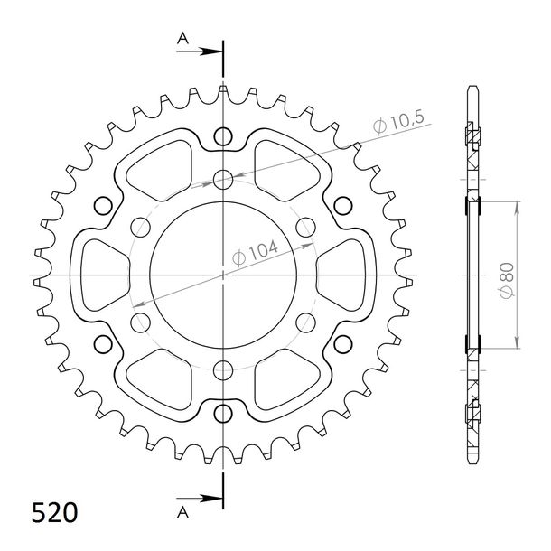 Kettenrad Supersprox Stealth 520 LK 104,0mm Ø 80mm 39Z 6-Loch Aluminium / Stahl blau