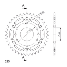 Supersprox Stealth 520 LK 110.0mm chain wheel diameter 63mm 39T 8-hole aluminium/steel gold