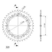 Rueda de cadena Supersprox Stealth 520 LK 146,0 mm, diámetro 126 mm 39T, 6 orificios, aluminio/acero negro
