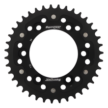 Piñón negro de aluminio/acero Supersprox Stealth 520 LK 124,0 mm Ø 100 mm 39T con 6 orificios