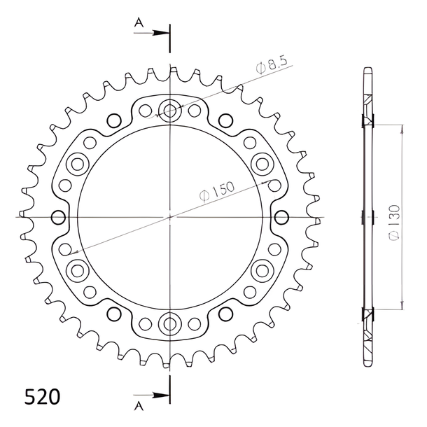 Piñón azul de aluminio/acero Supersprox Stealth 520 LK 150,0 mm Ø 130 mm 40Z