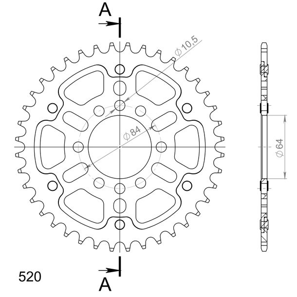 Kettenrad Supersprox Stealth 520 LK 84,0mm Ø 64mm 40Z 8-Loch Aluminium / Stahl schwarz