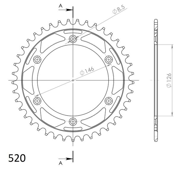 Kettenrad Supersprox Stealth 520 LK 146,0mm Ø 126mm 41Z 6-Loch Aluminium / Stahl blau