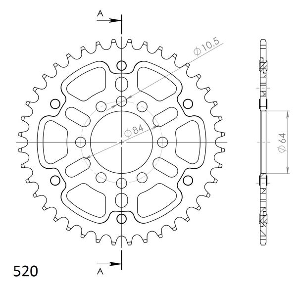 Kettenrad Supersprox Stealth 520 LK 84,0mm Ø 64mm 41Z 8-Loch Aluminium / Stahl gold