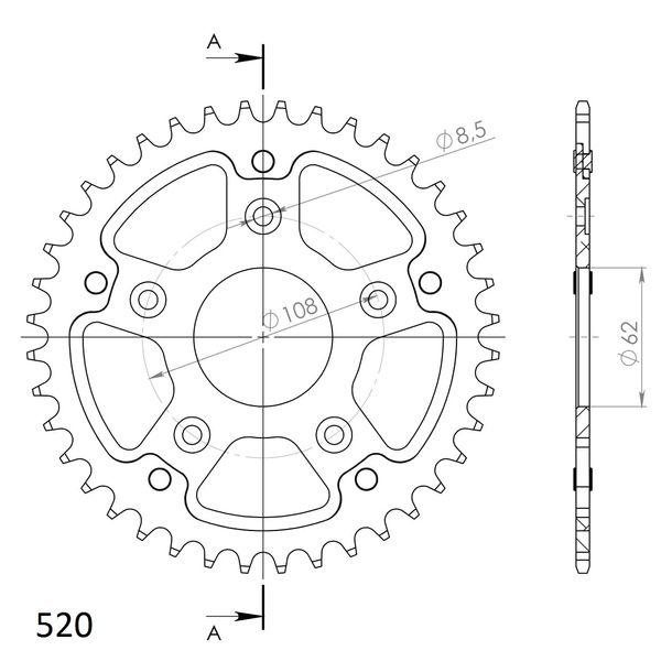 Kettenrad Supersprox Stealth 520 LK 108,0mm Ø 62mm 41Z 5-Loch Aluminium / Stahl gold
