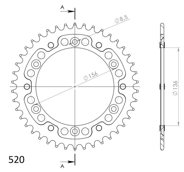 Kettenrad Supersprox Stealth 520 LK 156,0mm Ø 136mm 42Z 6-Loch Aluminium / Stahl gold