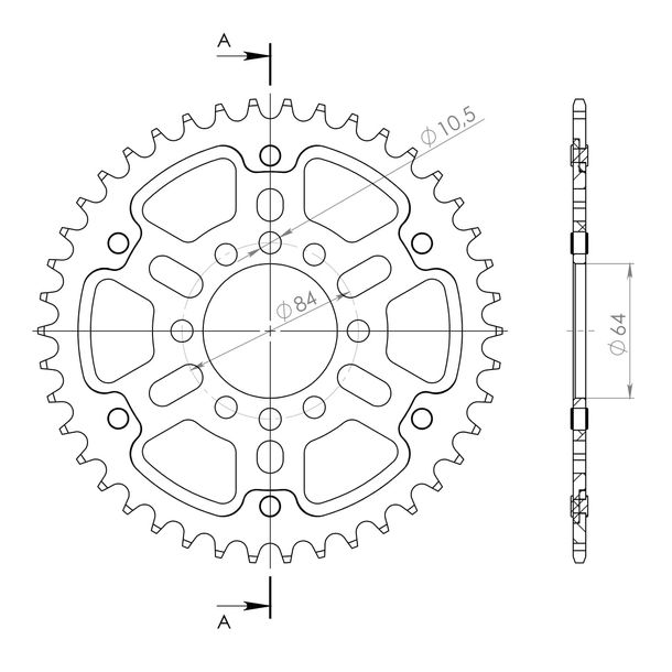 Kettenrad Supersprox Stealth 520 LK 84,0mm Ø 64mm 42Z 8-Loch Aluminium / Stahl gold
