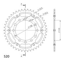 Pignon Supersprox Stealth 520 LK 130,0 mm Ø 110 mm 42T 6 trous en aluminium/acier doré