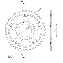 Pignon Supersprox Stealth 520 LK 100,0 mm Ø 70 mm 42T à 5 trous en aluminium/acier doré