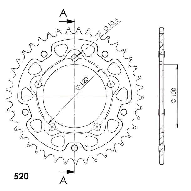 Kettenrad Supersprox Stealth 520 LK 120,0mm Ø 100mm 42Z 5-Loch Aluminium / Stahl gold