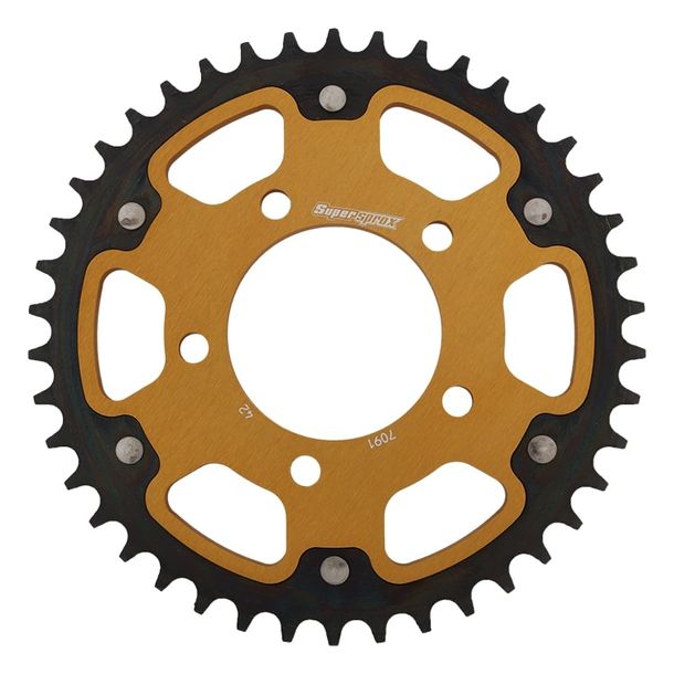 Pignon Supersprox Stealth 520 LK 100,0 mm Ø 76 mm 42T à 5 trous en aluminium/acier doré