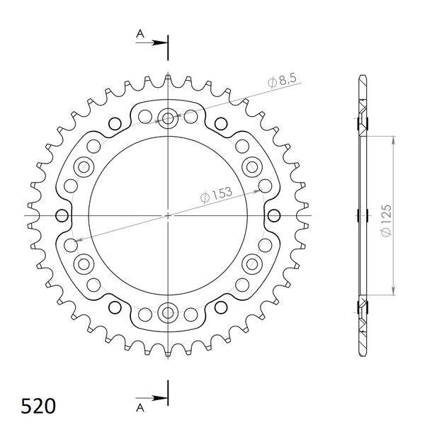 Kettenrad Supersprox Stealth 520 LK 153,0mm Ø 125mm 42Z 6-Loch Aluminium / Stahl rot