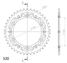 Pignon Supersprox Stealth 520 LK 156,0 mm diamètre 136 mm 42T 6 trous aluminium/acier noir