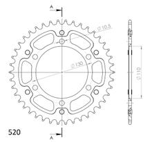 Kettenrad Supersprox Stealth 520 LK 130,0mm Ø 110mm 42Z 6-Loch Aluminium / Stahl schwarz
