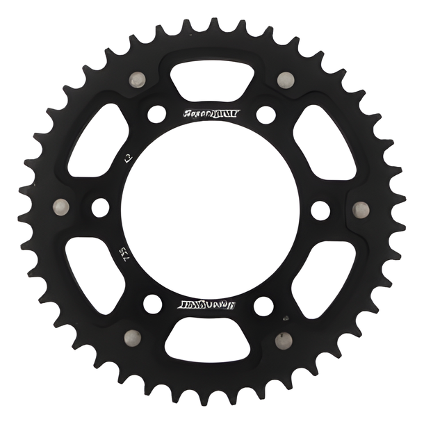 Piñón negro de aluminio/acero Supersprox Stealth 520 LK 124,0 mm Ø 100 mm 42T con 6 orificios