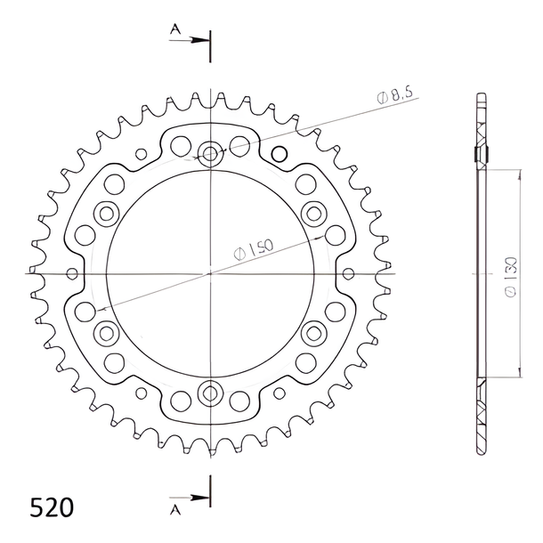 Supersprox Stealth 520 LK 150,0 mm Ø 130 mm 43T Pignone blu a 6 fori in alluminio/acciaio