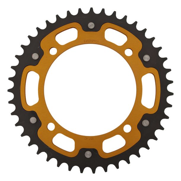 Pignon Supersprox Stealth 520 LK 145,0 mm Ø 125 mm 43T à 4 trous en aluminium/acier doré