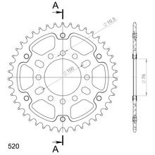 Pignon Supersprox Stealth 520 LK 100,0 mm Ø 76 mm 43T 8 trous en aluminium/acier doré
