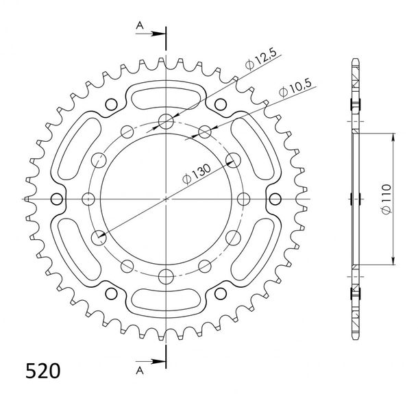 Kettenrad Supersprox Stealth 520 LK 130,0mm Ø 110mm 43Z 6-Loch Aluminium / Stahl gold