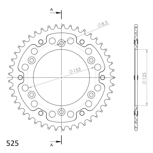 Kettenrad Supersprox Stealth 520 LK 153,0mm Ø 125mm 43Z 6-Loch Aluminium / Stahl rot