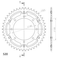 Pignon Supersprox Stealth 520 LK 140,0 mm Ø 120 mm 43T 8 trous en aluminium/acier noir
