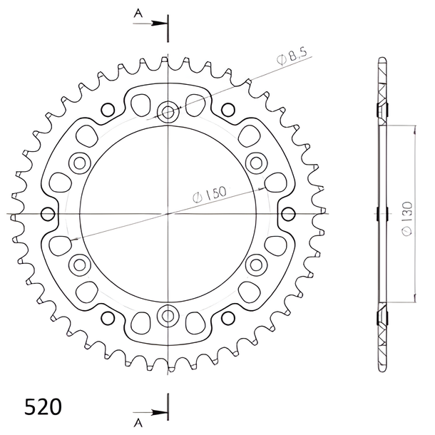 Supersprox Stealth 520 LK 150.0mm Ø 130mm 44T 6-hole aluminium/steel blue sprocket