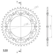 Pignon Supersprox Stealth 520 LK 150.0mm Ø 130mm 44T 6 trous en aluminium/acier bleu
