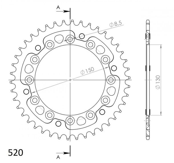 Supersprox Stealth 520 LK 150.0mm Ø 130mm 44T 6-hole aluminium/steel gold sprocket