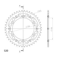 Pignon Supersprox Stealth 520 LK 156,0 mm diamètre 136 mm 44T 6 trous aluminium/acier doré