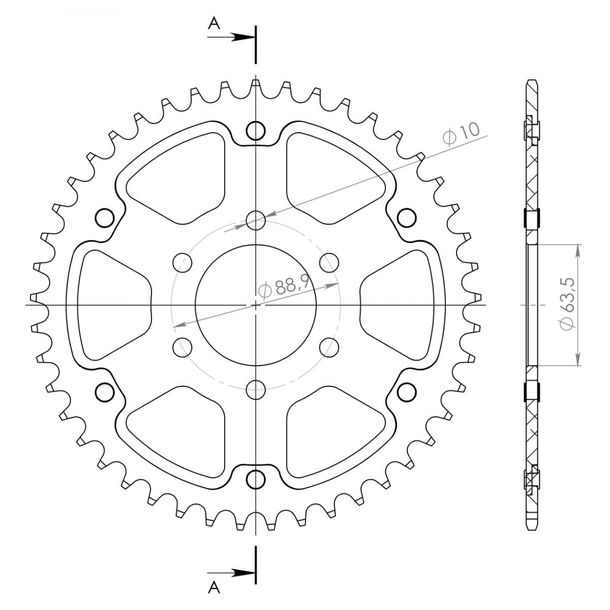 Supersprox Stealth 520 LK 88.9 mm Ø 63.5 mm 44T 6-hole aluminium/steel gold sprocket